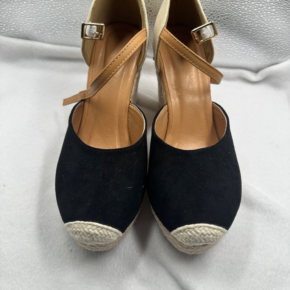 Elegant Black and Tan Women's Espadrille Wedges